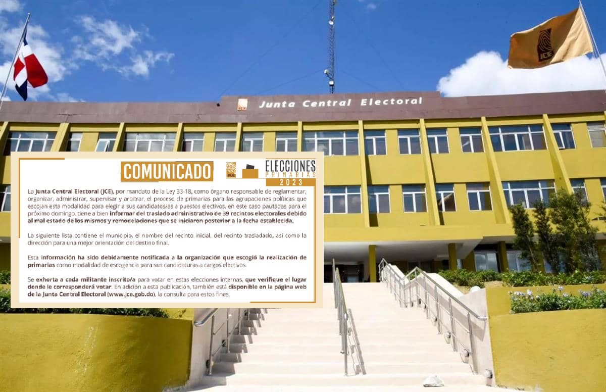 JCE informa traslado de 39 recintos electorales por mal estado de lugares donde funcionaran votaciones del PRM