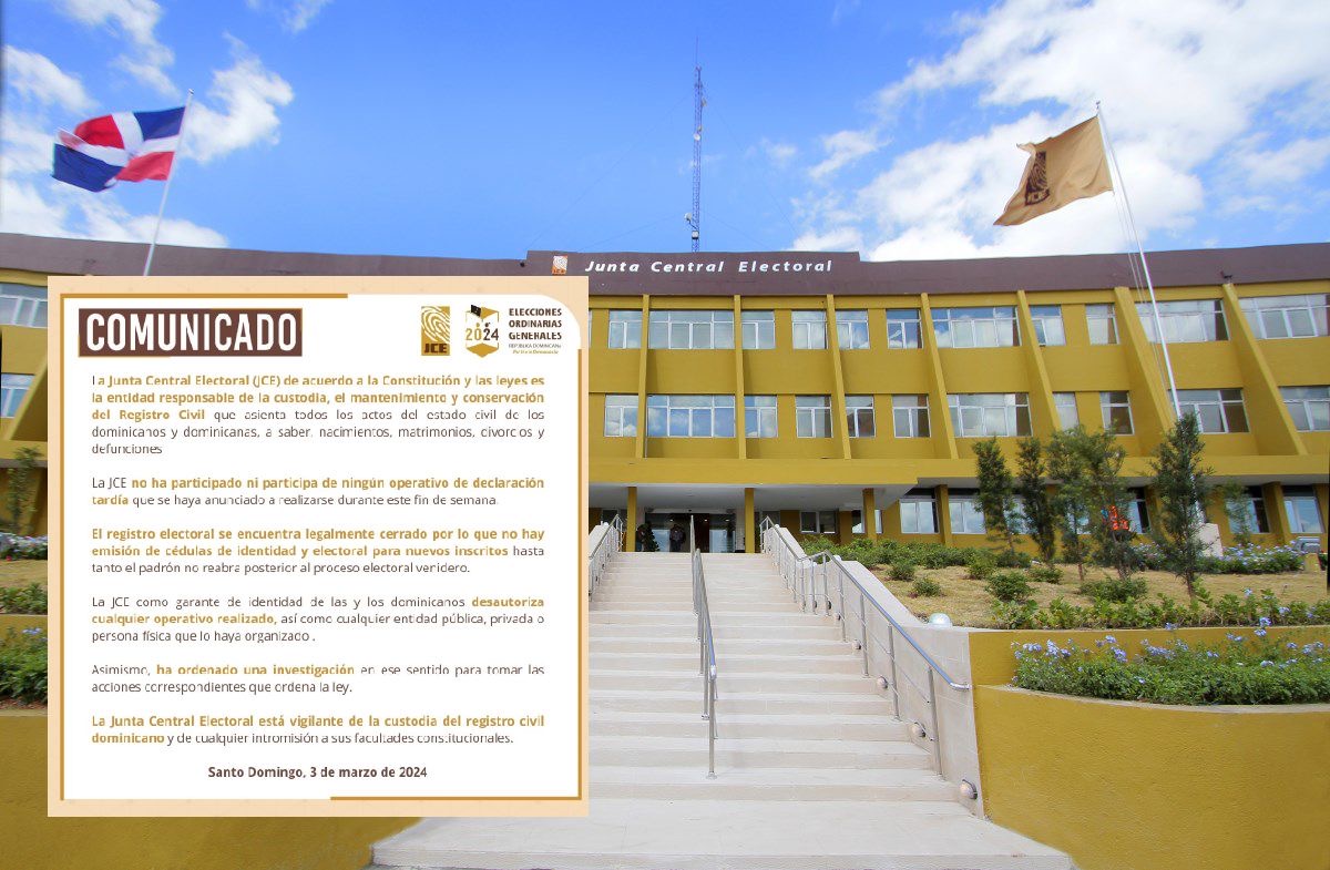 JCE desmiente su participación en operativos de declaración tardía este fin de semana