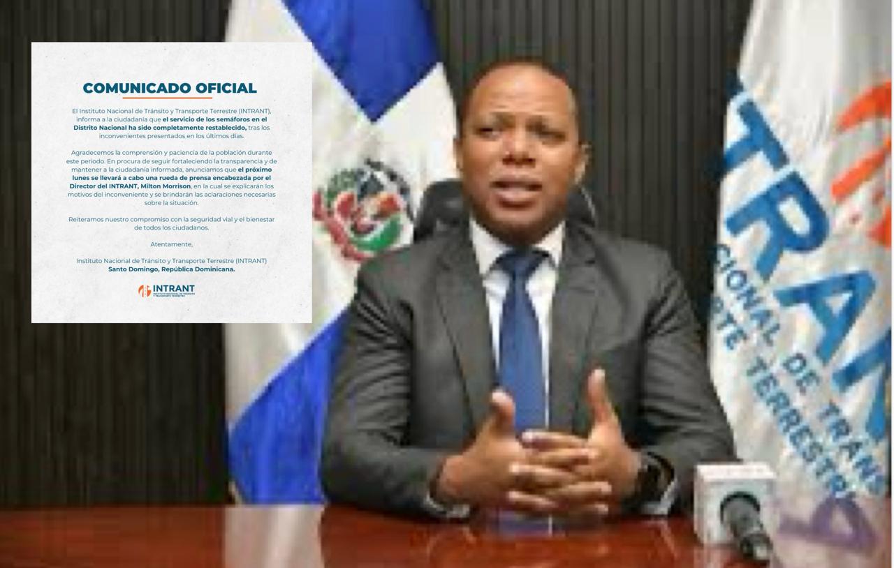 INTRANT revelará el lunes las causas del fallo en semáforos del Distrito Nacional