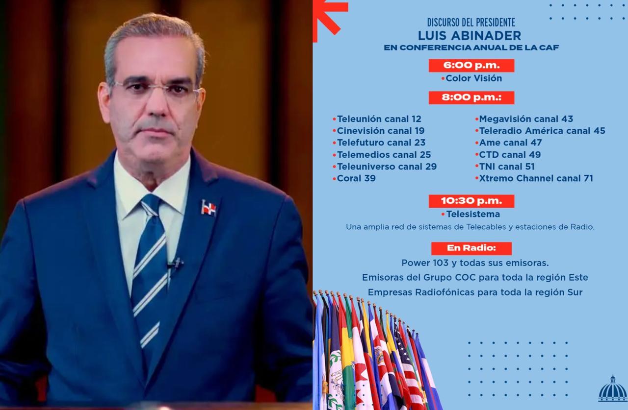 Transmitirán discurso del presidente Abinader en la conferencia anual de CAF a través de red de radio y televisión este domingo
