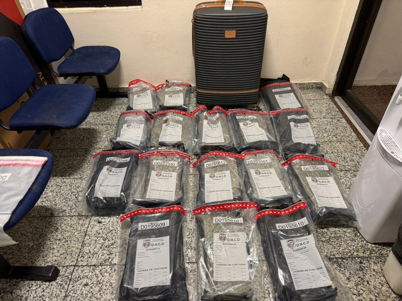DNCD apresa extranjera en el AILA con dos maletas repletas de presunta marihuana