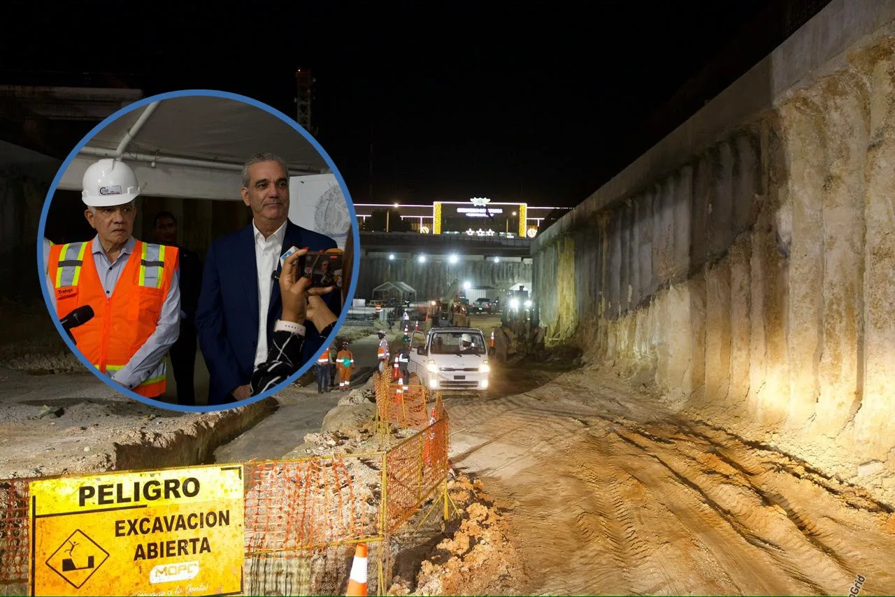 Presidente Abinader realiza visita de supervisión al túnel bajo la Plaza de la Bandera para ver los avances de la obra como parte de la solución vial de la zona