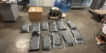 Ocupan 11 paquetes de presumible marihuana ocultos en un mueble en el AILA